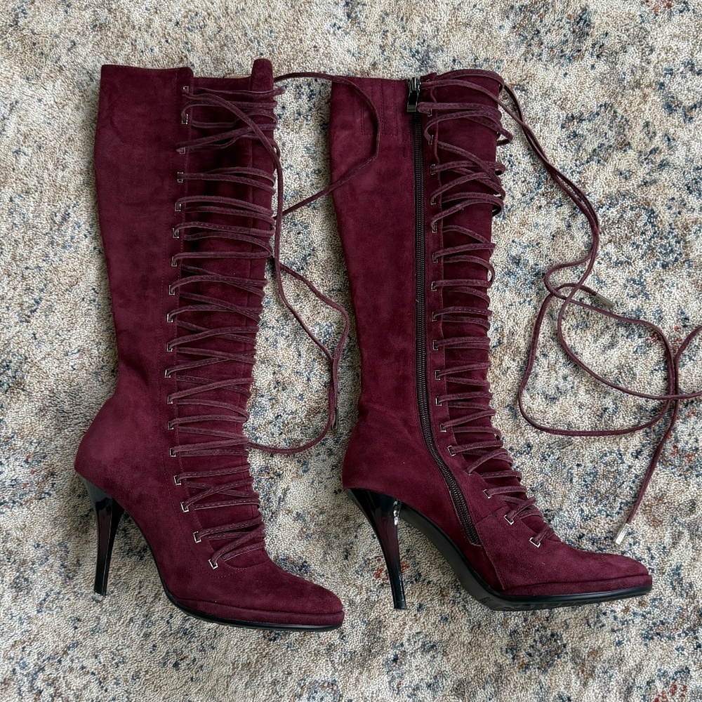 Tall Wine Suade Boots Sz 6, 35